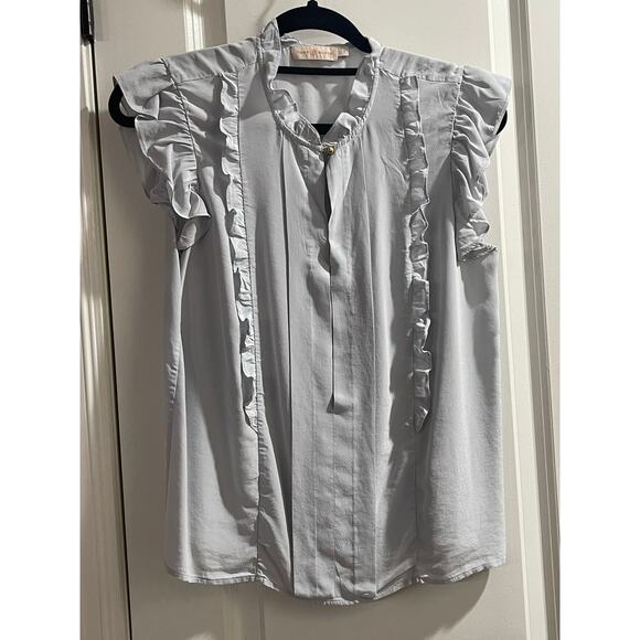 Tory Burch Silk Ruffle Shell Top Classic Light Blue - EUC 4 - Picture 2 of 9
